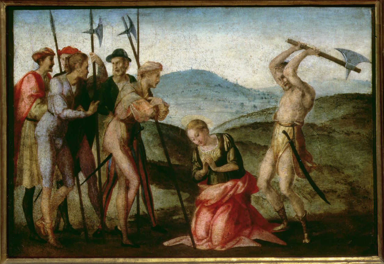 Ett kvinnligt helgons martyrskap (panel) av Francesco Granacci