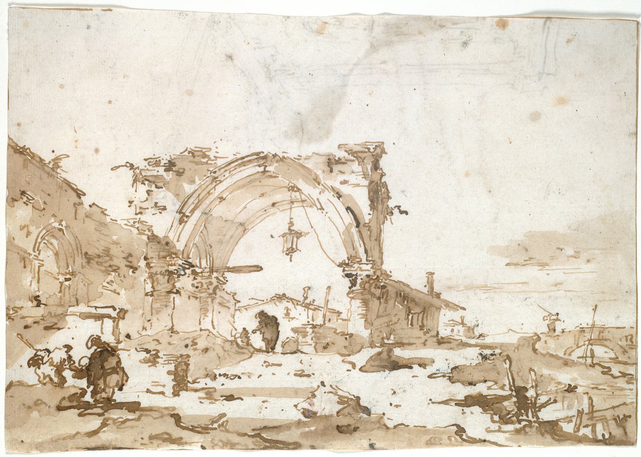 En Capriccio med en förstörd gotisk båge av Francesco Guardi