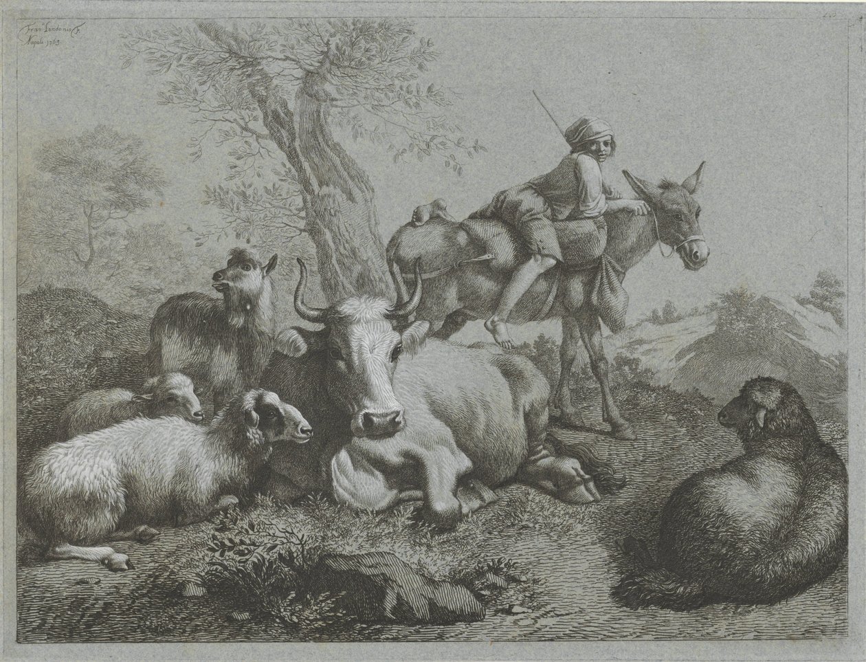 Herde på åsna med flock Shepherd-scener (serietitel) av Francesco Londonio