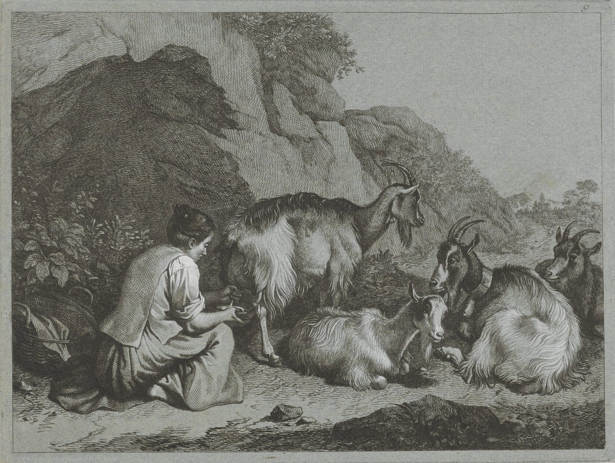 Herdinna med flock getter Shepherd-scener (serietitel) av Francesco Londonio