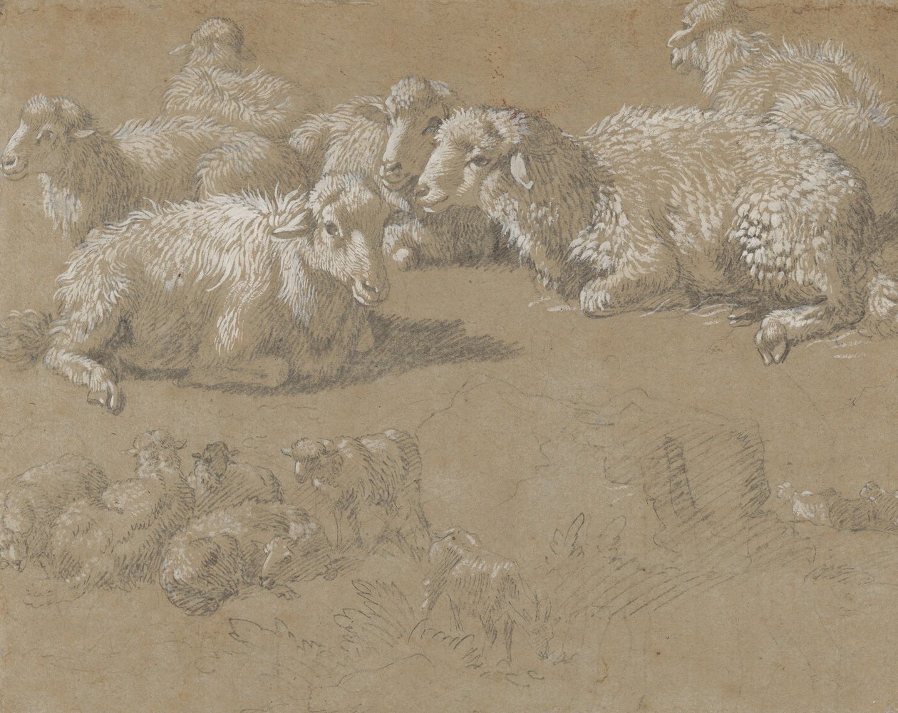 Liggande får i ett landskap, 1759-82. av Francesco Londonio