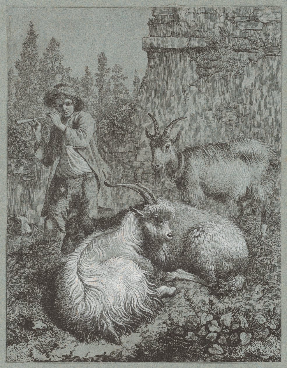 Herde som spelar flöjt med getter, 1764. av Francesco Londonio