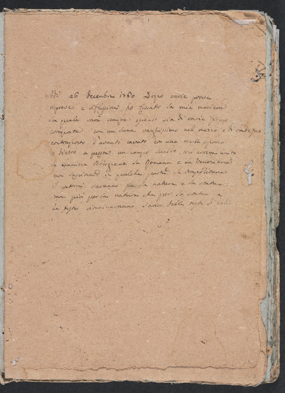 Verona Skissbok: Inskription sida 1, 1760. av Francesco Lorenzi
