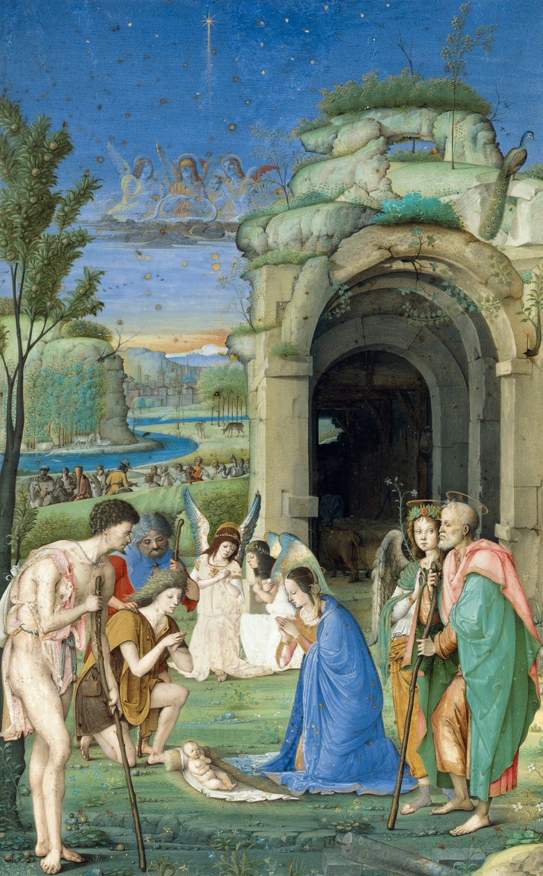 Tillbedjan av herdarna, ca. 1500. av Francesco Marmitta