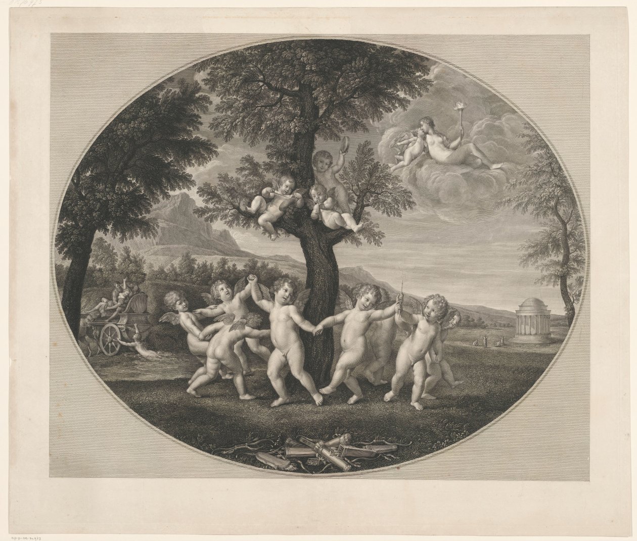 Putti dansar runt ett träd av Francesco Rosaspina