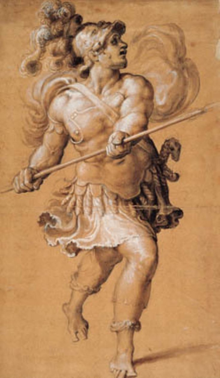 Löpande romersk soldat med en lans av Francesco Salviati