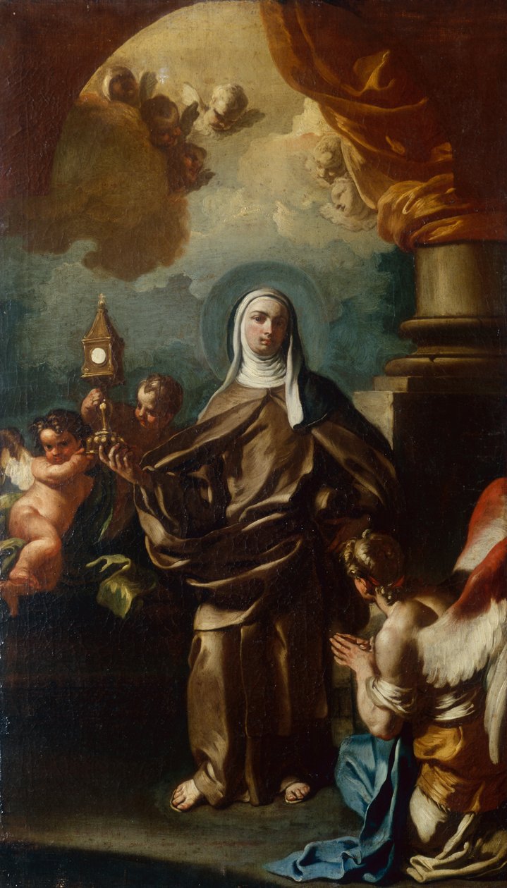 Saint Clare med en ängel (olja) av Francesco Solimena