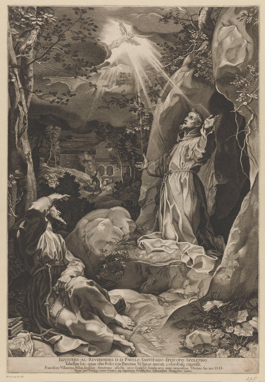 Francis tar emot stigmata av Francesco Villamena