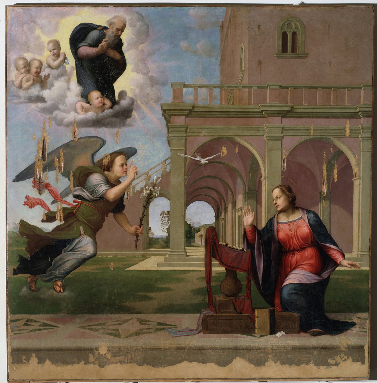 Bebådelse - olja på trä av Francesco di Cristofano Franciabigio