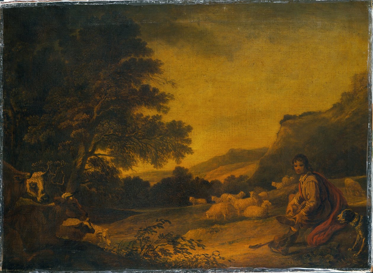 Landscape with Cattle A Young Sheperd with his Flock  av Francis Bourgeois