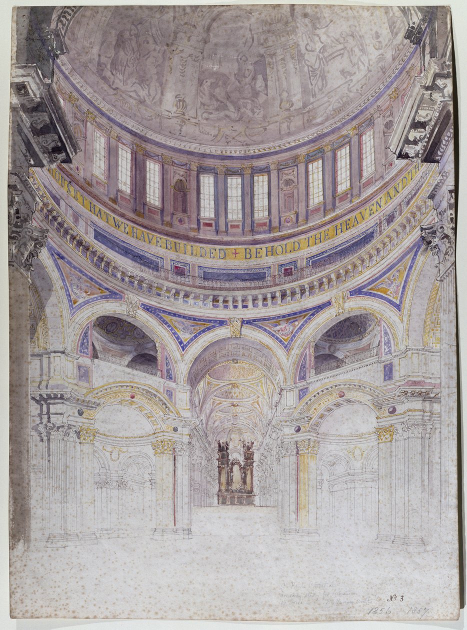 Tidig studie för den föreslagna utsmyckningen av St. Pauls Cathedral, 1856-57 (wc på papper) av Francis Cranmer Penrose