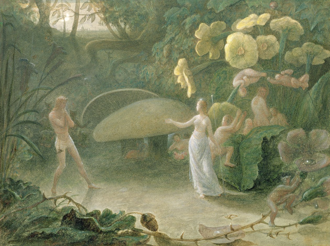 Oberon och Titania, En midsommarnattsdröm, akt II, scen I, av William Shakespeare (1566-1616), 1837 (wc, f.Kr., penna, bläck, tuggummi och grafit på papper) av Francis Danby