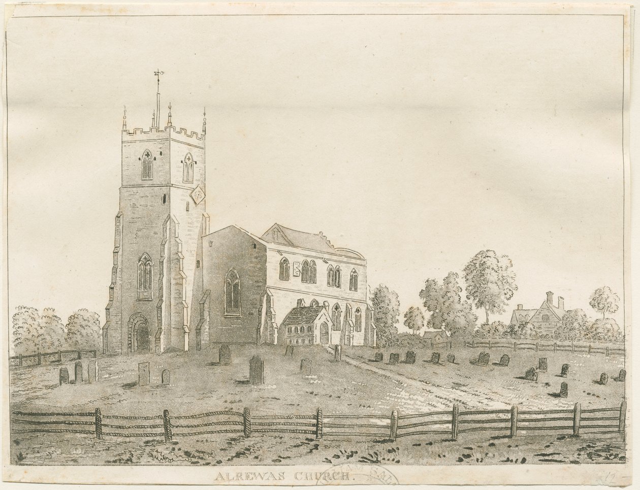Alrewas kyrka: akvatintgravyr, nd [?1848] av Francis Jukes