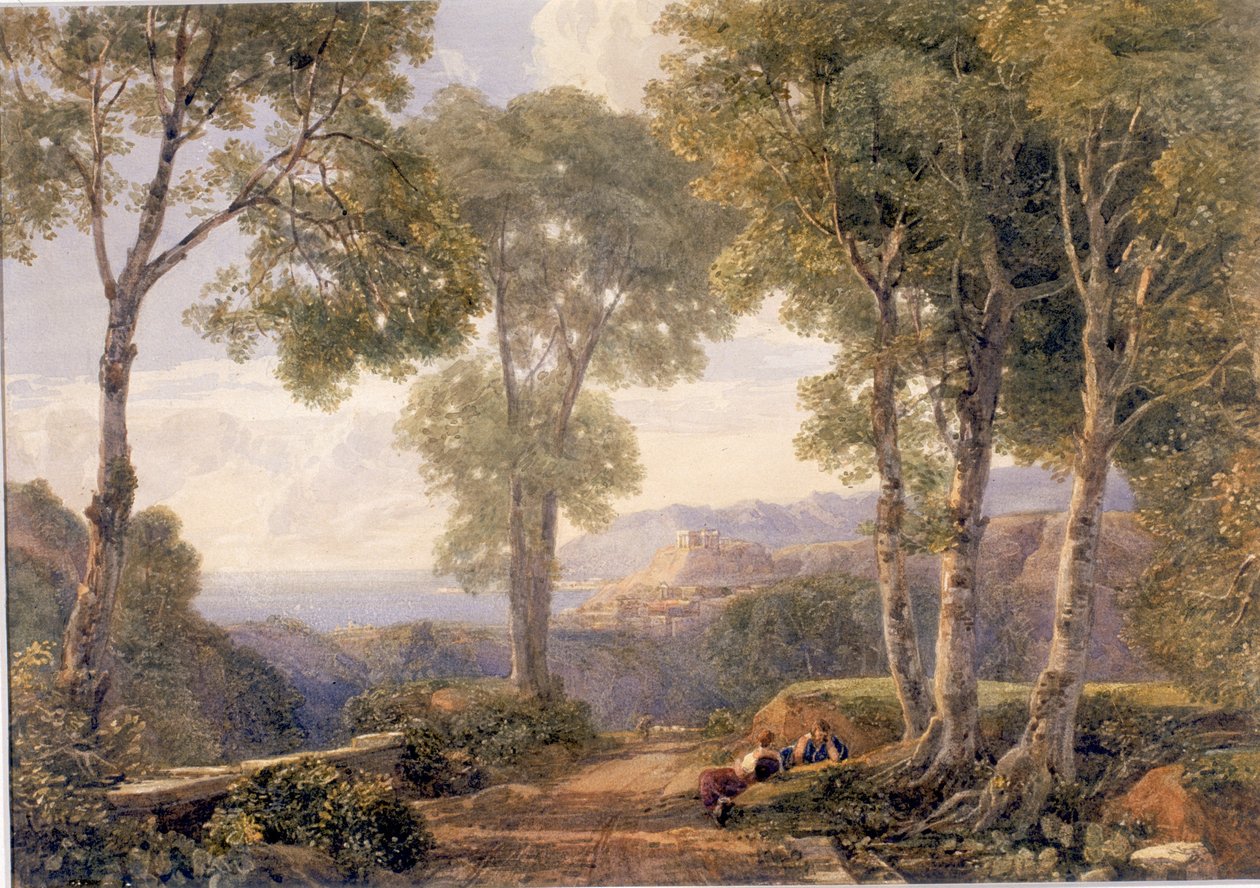 Landskap (wc på vävt papper) av Francis Oliver Finch