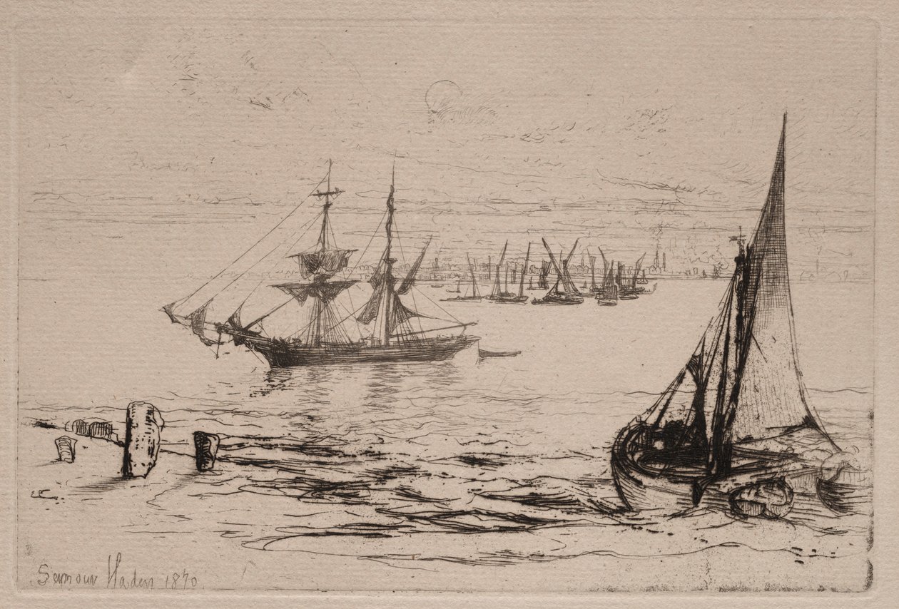 En brig vid ankare, 1879. av Francis Seymour Haden