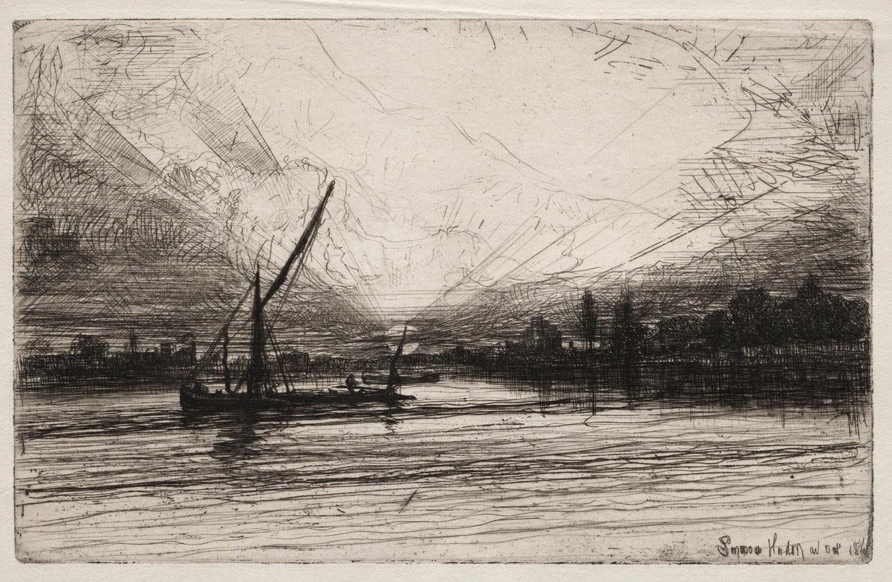 Solnedgång på Themsen, 1862. av Francis Seymour Haden