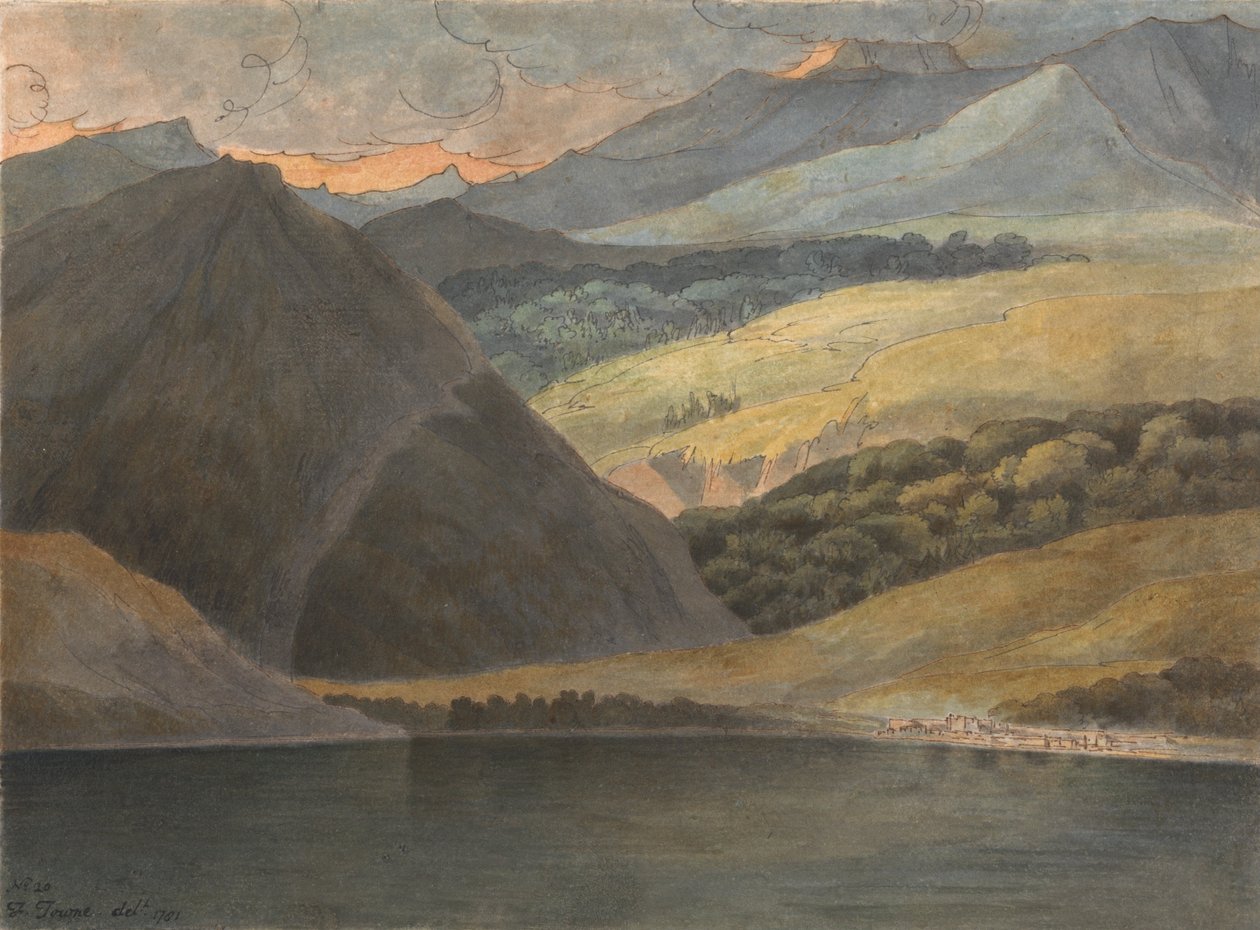 Utsikt över Lago Maggiore på kvällen av Francis Towne