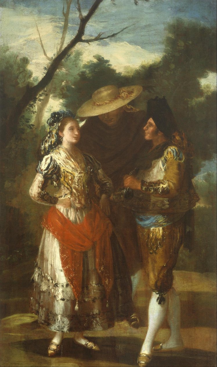 A Maja with Two Toreros av Francisco de Goya