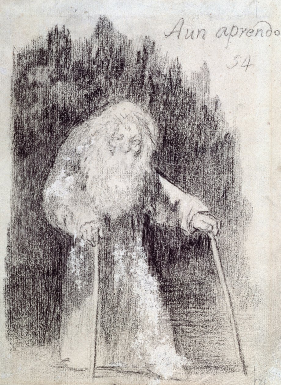 I Am Still Learning (Aun Aprendo) (kol på papper) av Francisco de Goya