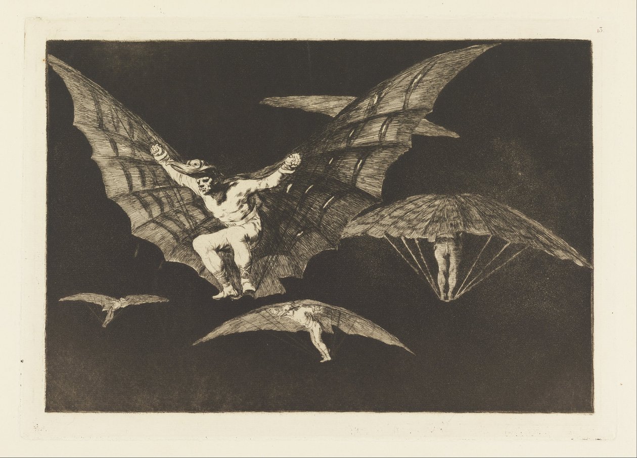 Flygteknik, platta 13 i Ordspråksboken av Francisco de Goya