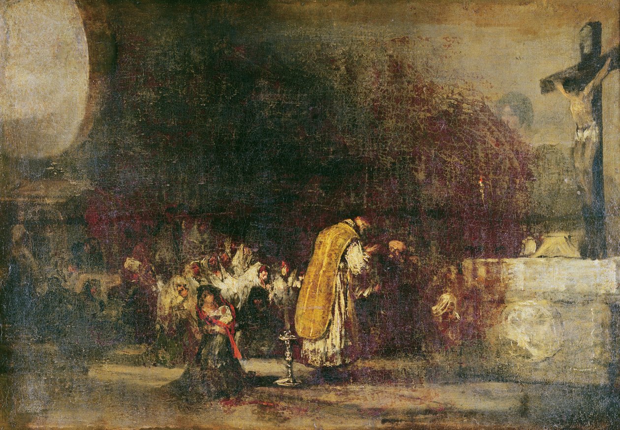 Mässa som visar ceremonin som kallas "Churching of Women". av Francisco de Goya