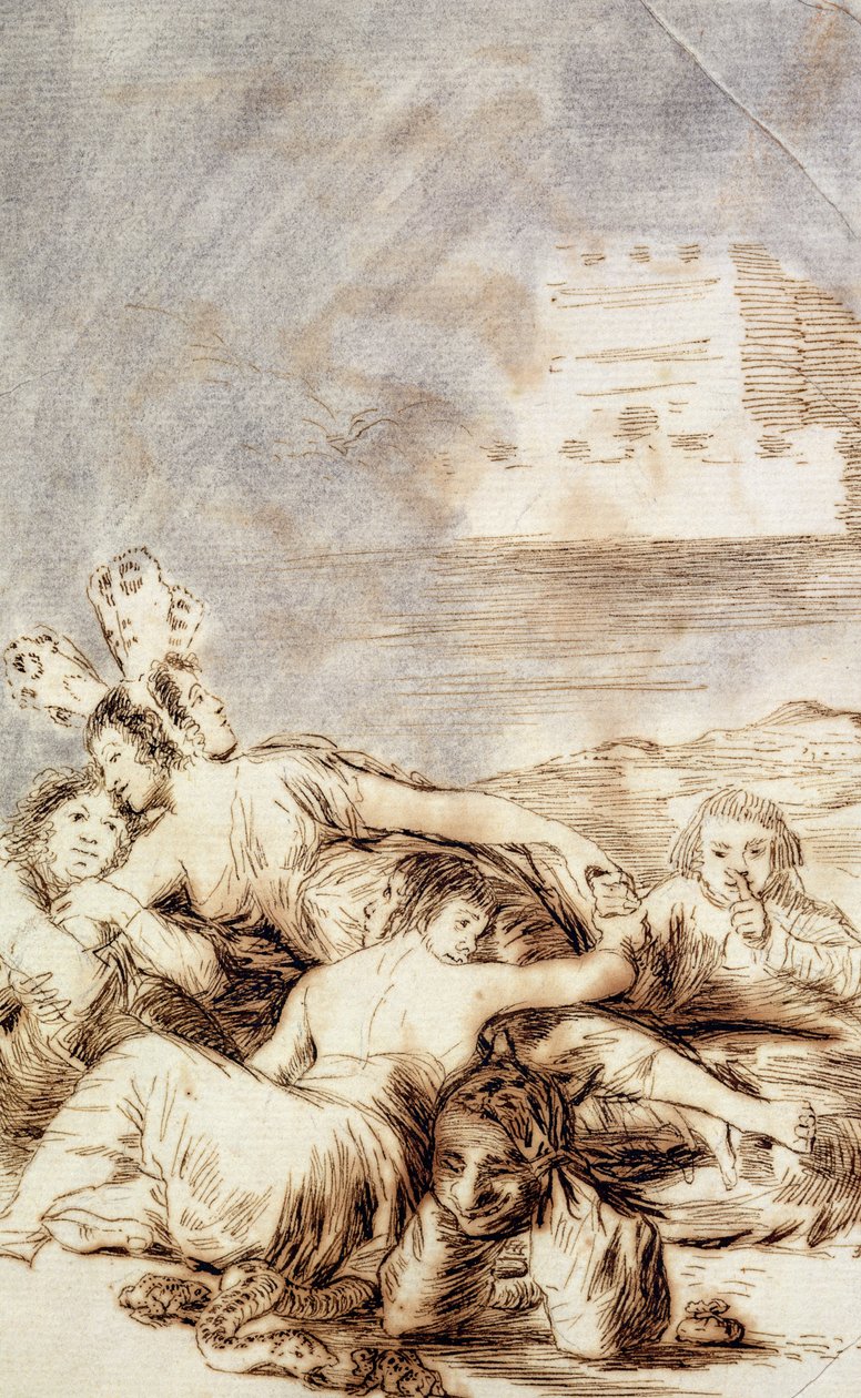 Hertiginnan av Alba, en förtryckt tavla med titeln "Dreams of Lies and Inconstancy", från serien "Los Caprichos", 1797-99 av Francisco de Goya