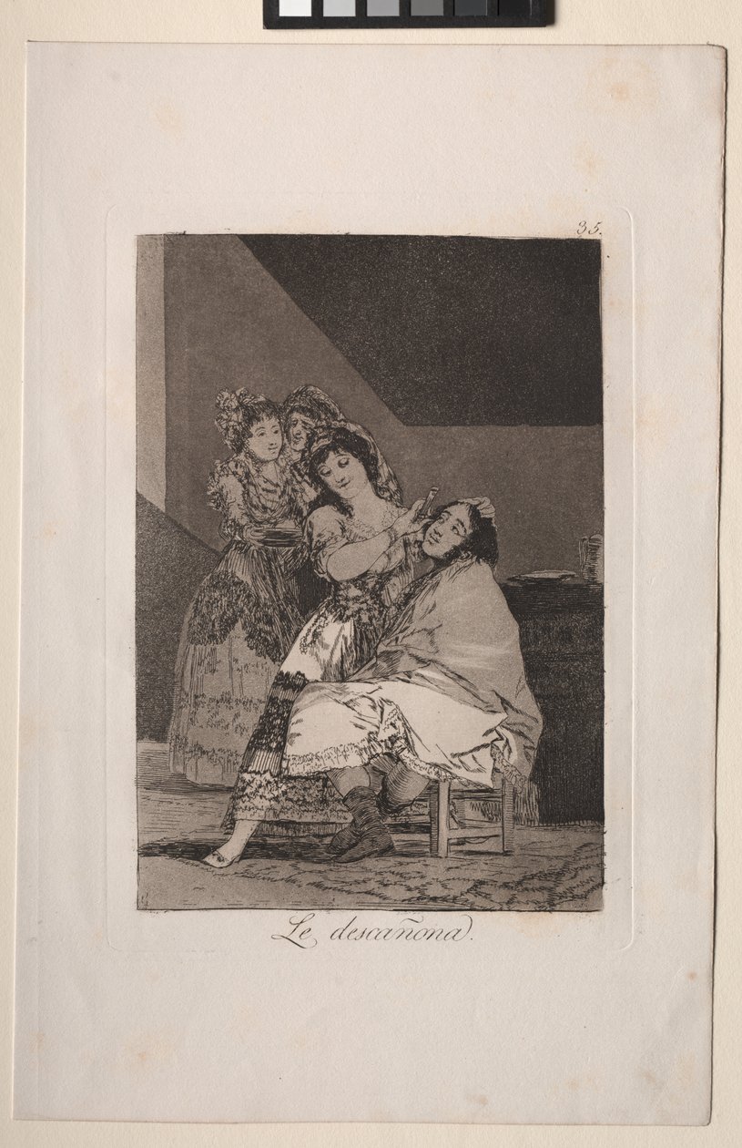 Caprichos: Hon flyr honom av Francisco de Goya