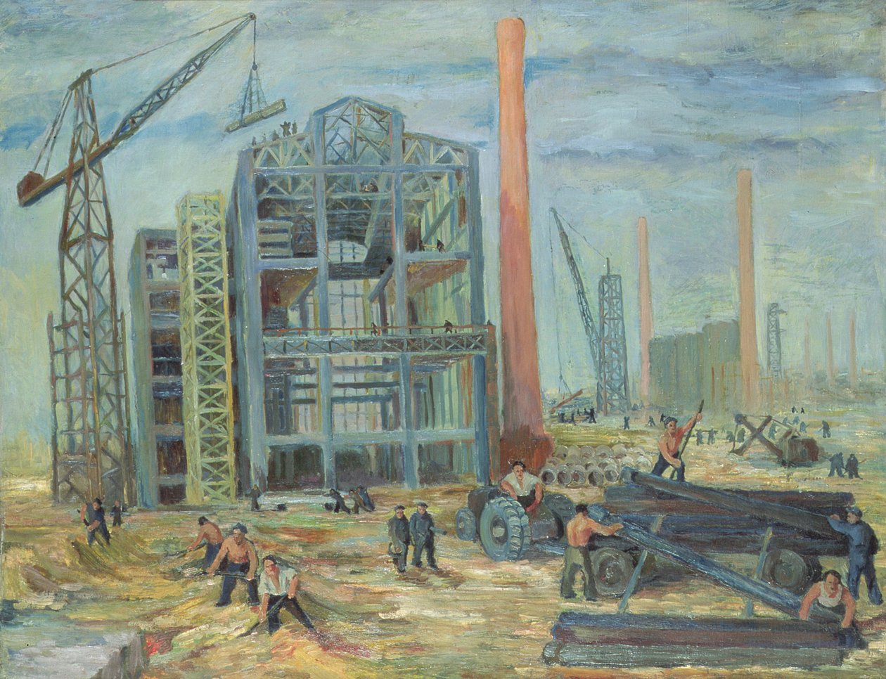 Vid byggnaden, 1951 olja på duk av Franciszek Zmurko