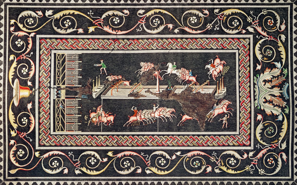 Representation av en mosaik som upptäcktes i Lyon och som föreställer cirkusspel, 1806. av Francois Artaud