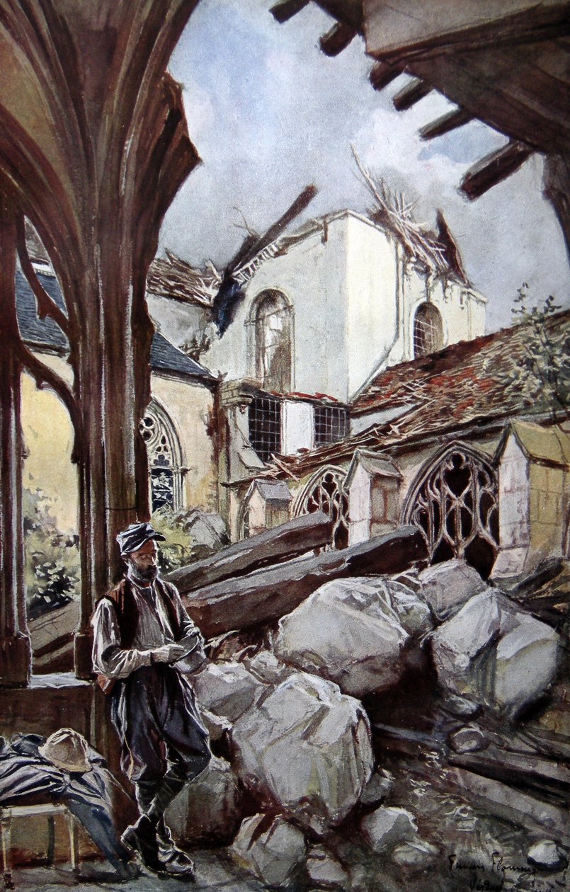 Verdun-katedralen efter en tysk bombattentat, 1914 av Francois Flameng