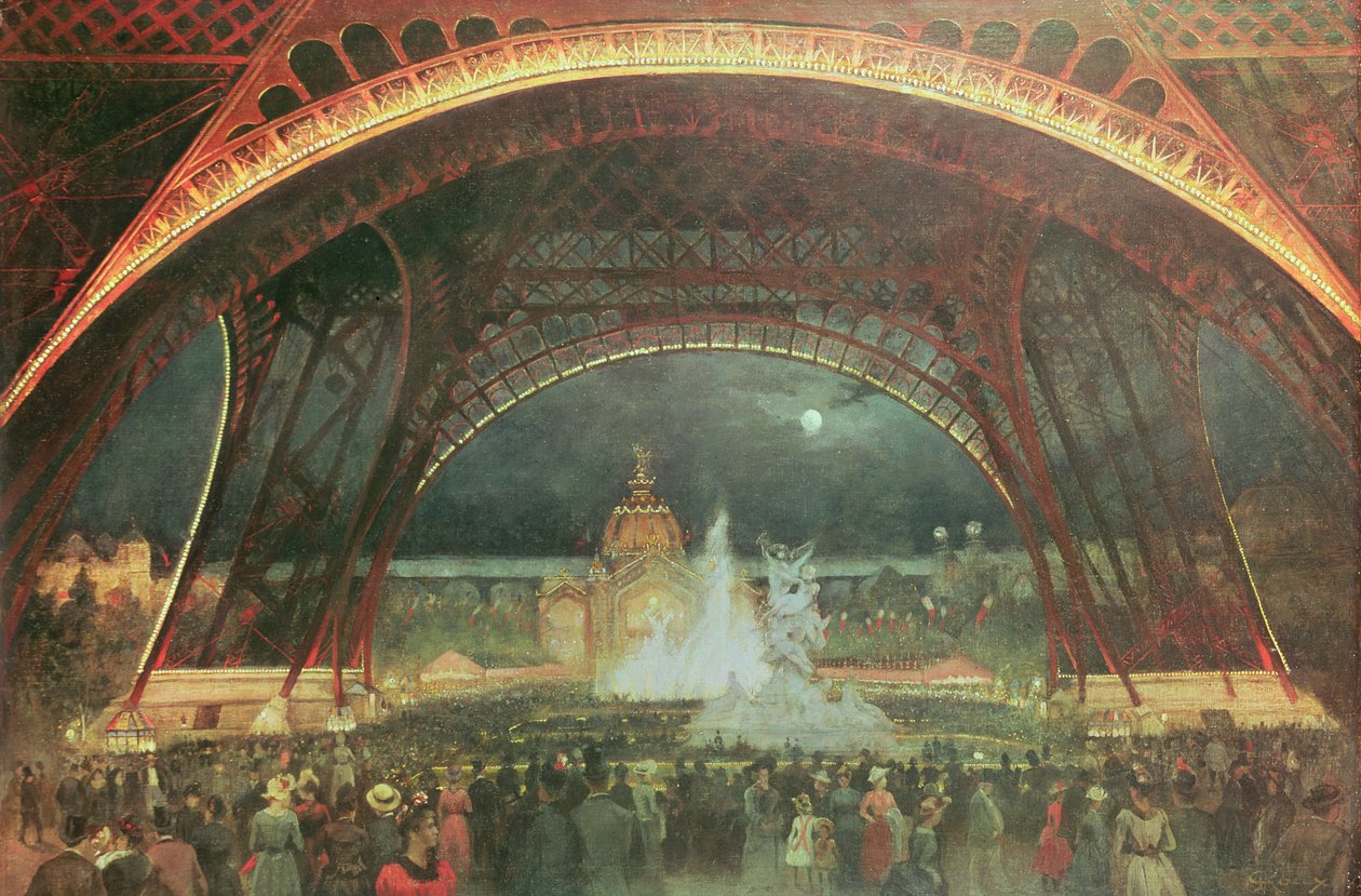 Firande på natten av Exposition Universelle 1889 på esplanaden vid Champs de Mars av Francois Geoffroy Roux