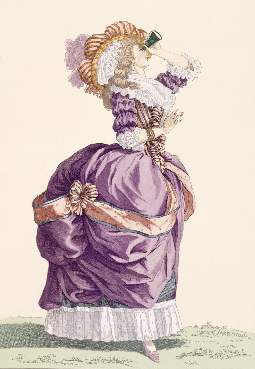 Ung kvinna, graverad av Le Beau, platta nr 176 från "Galeries des Modes et Costumes Francais", ca 1778-87 av Francois Louis Joseph Watteau