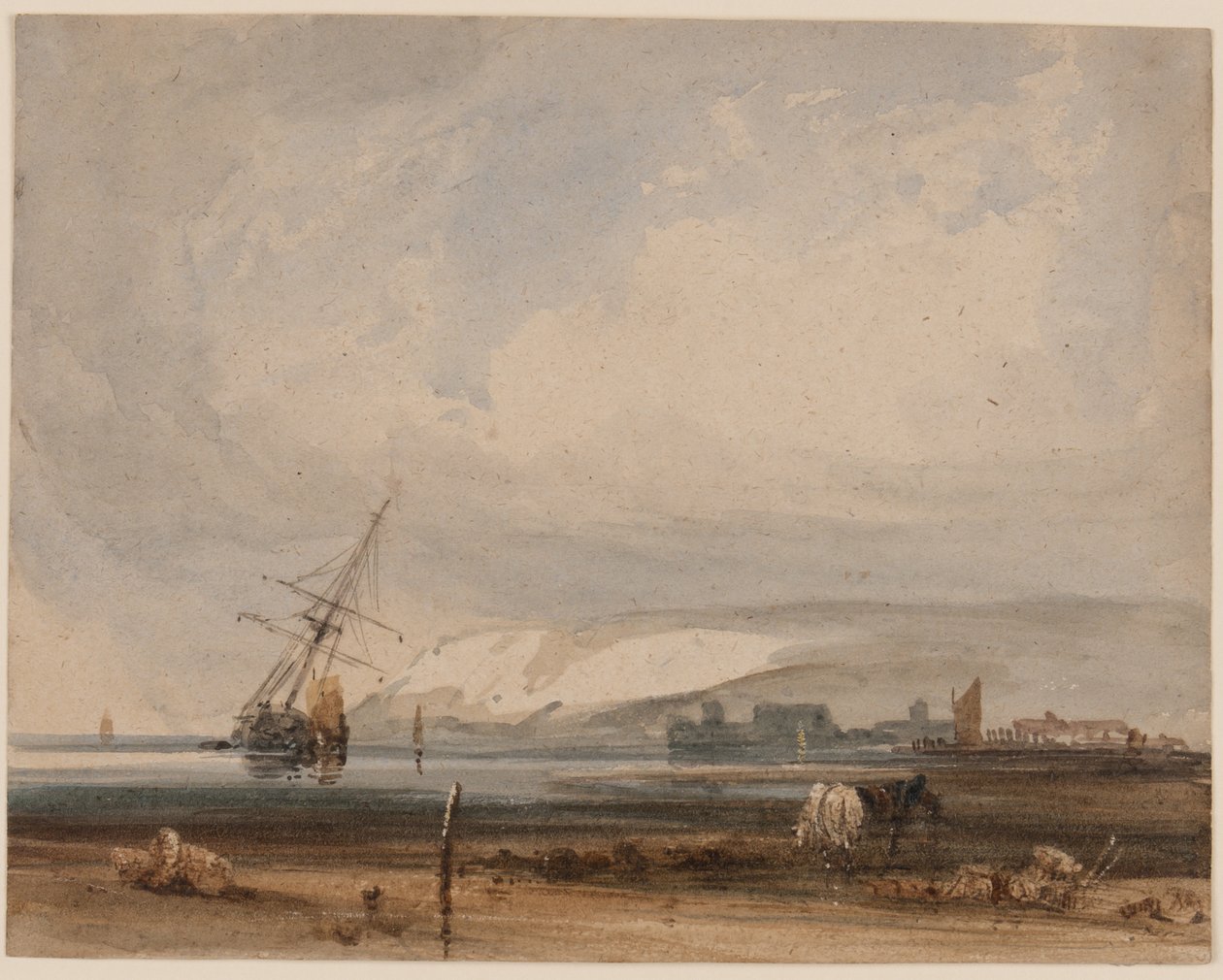Utsikt längs stranden (wc & gummi arabiska på papper) av Francois Louis Thomas circle of Francia