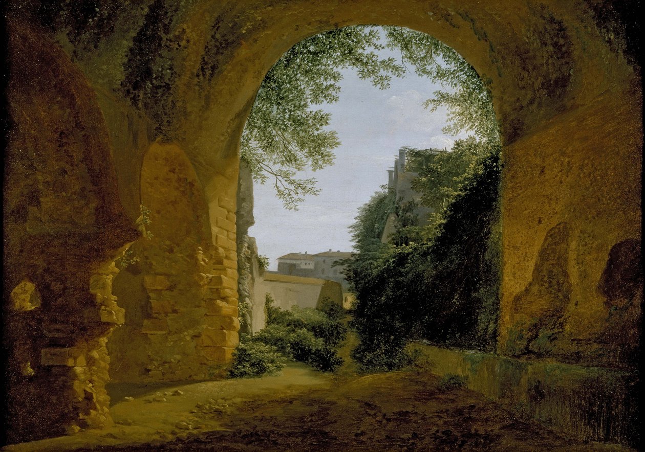 En utsikt över en trädgård, sedd inifrån ett romerskt valv, 1802 - 1824 av Francois Marius Granet