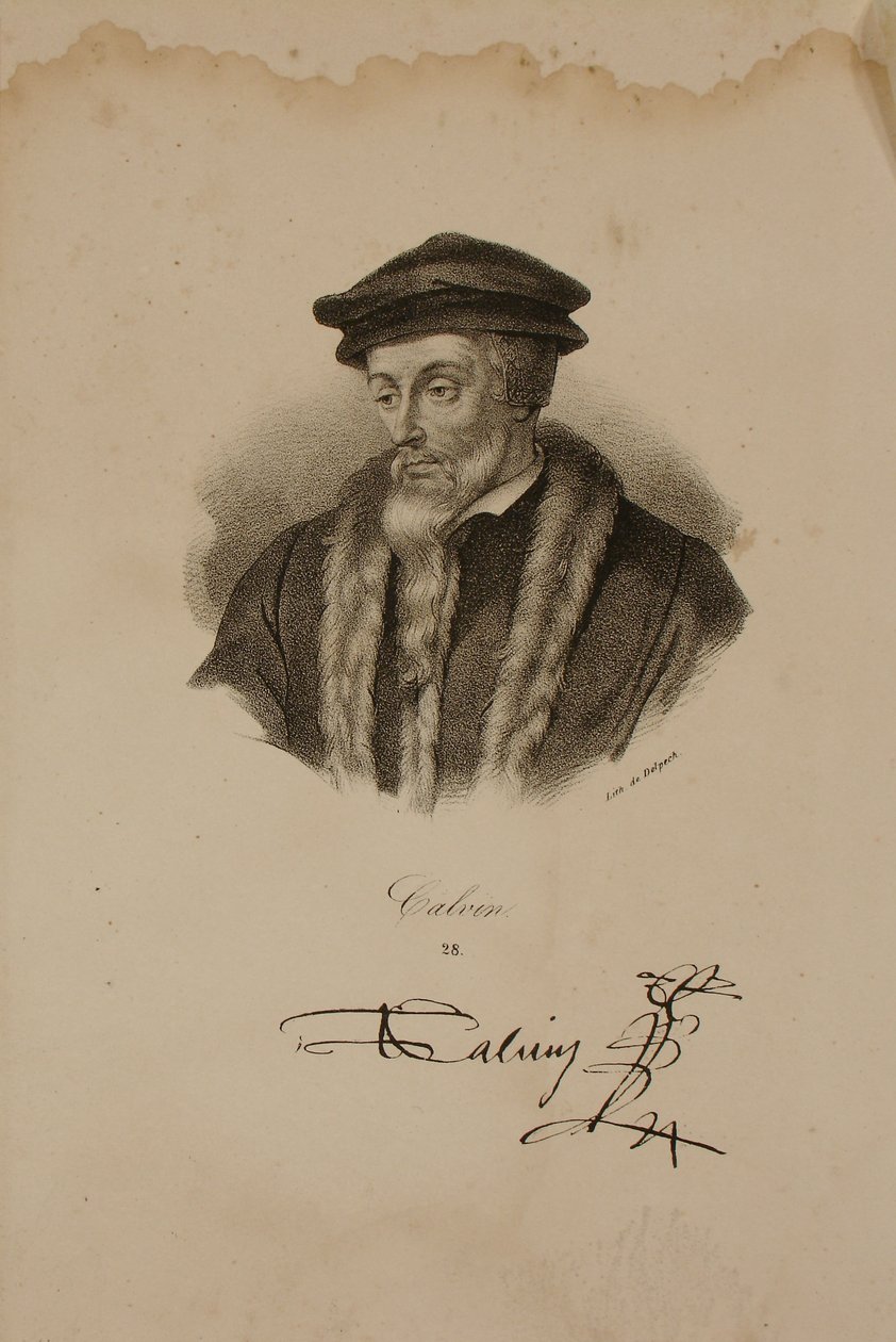 Porträtt av John Calvin (1509-64) av Francois Seraphin Delpech