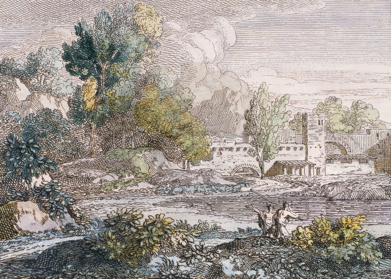 Landskap, 1807 (gravyr förstärkt med wc på papper) av Francois Xavier Fabre