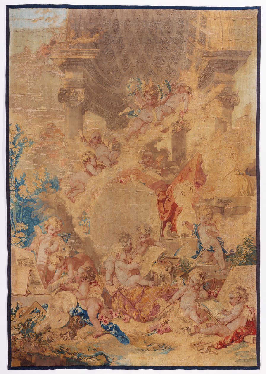 Les genies des Arts, 1761 (ull och silke) av Francois after Boucher