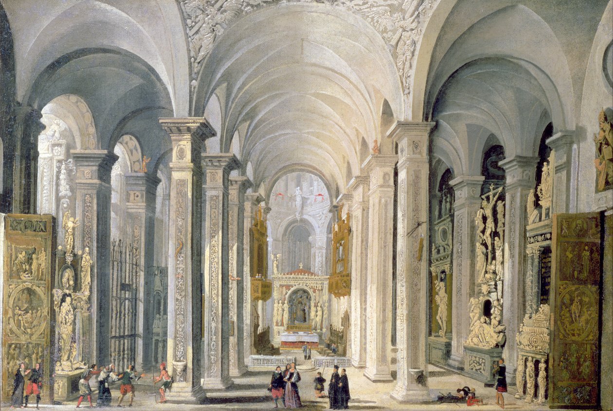 Interiör av en kyrka av Francois de Nome
