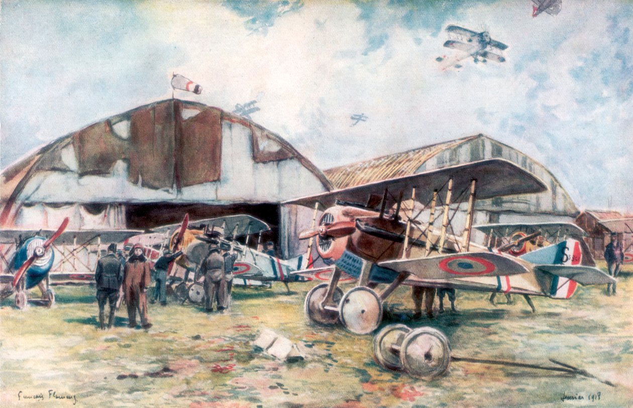 French Fighter Squadron Aerodrome, 1918, 1926. av Francois Flameng