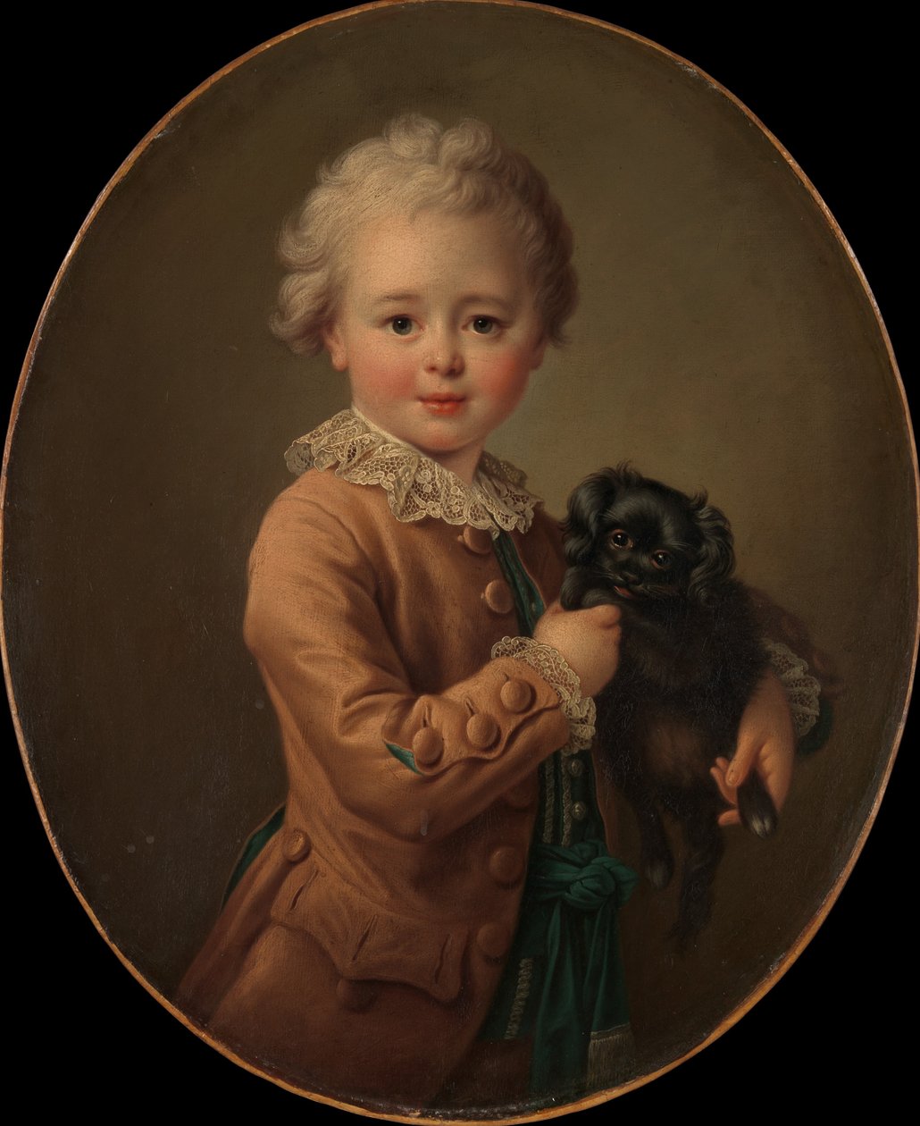 Pojke med en svart spaniel. av Francois Hubert Drouais