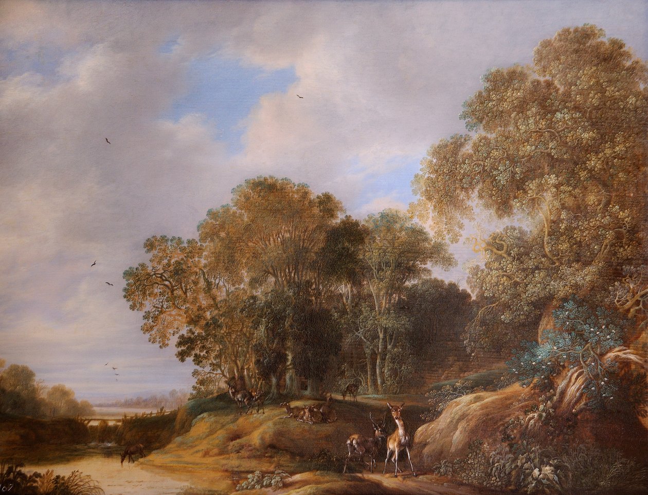 Landskap med rådjur (olja på ekpanel) av Francois Knibbergen
