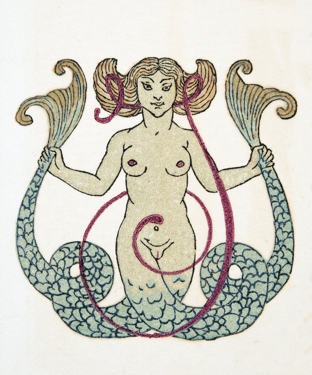 Sjöjungfru, pub. 1922 (stenciltryck) av Francois Louis Schmied