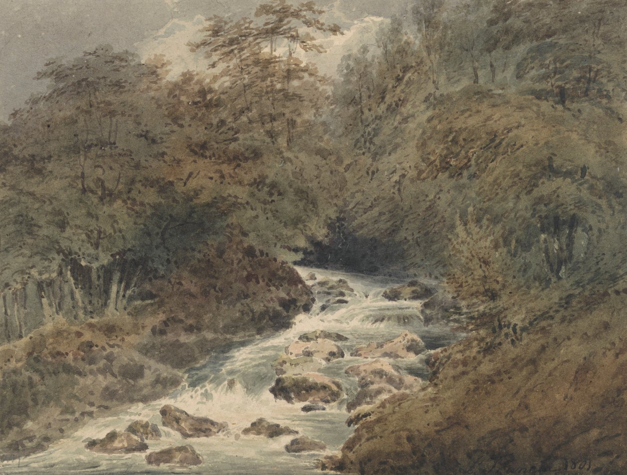 En bergsström av Francois Louis Thomas Francia