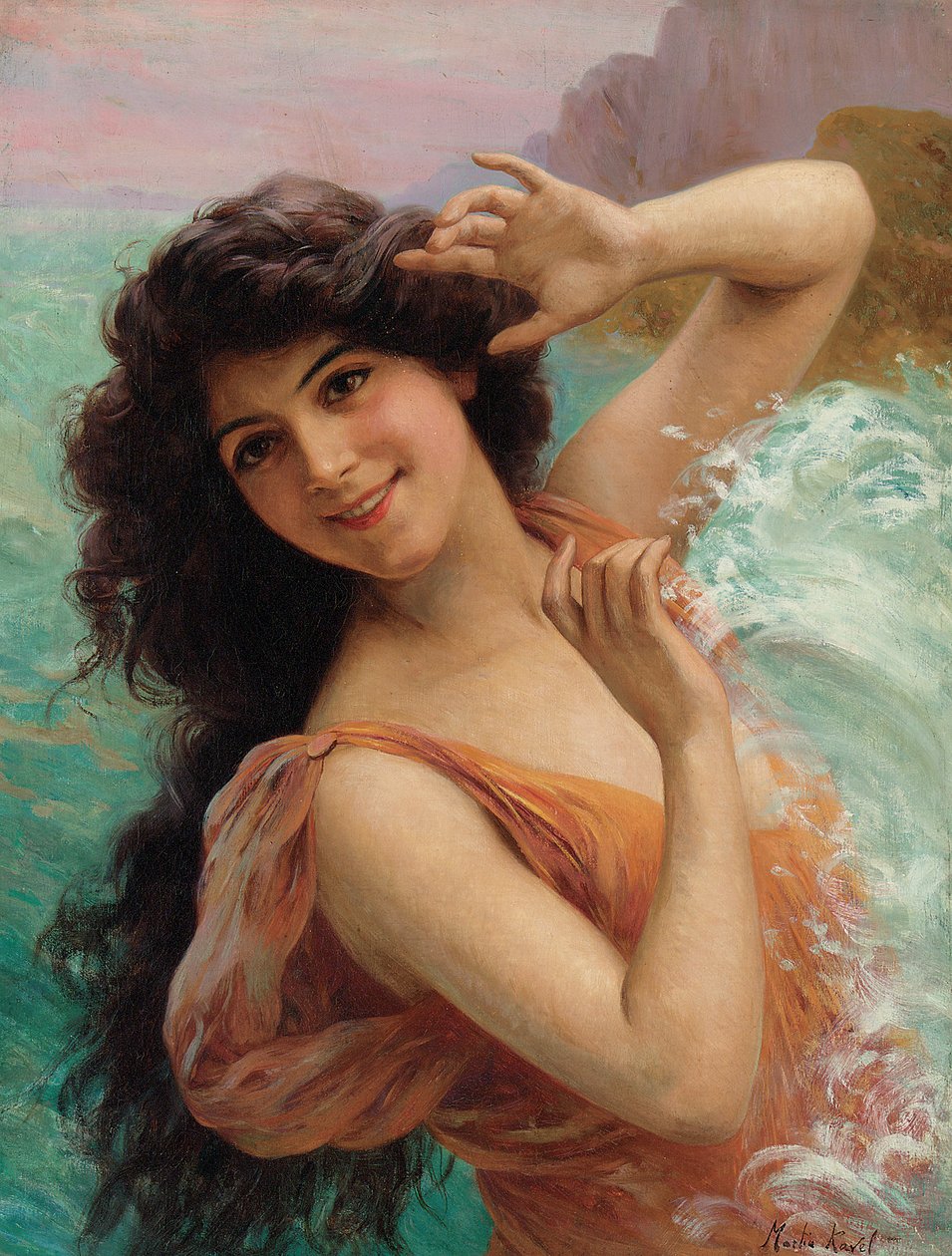 Vattennymfen (olja på duk) av Francois Martin Kavel