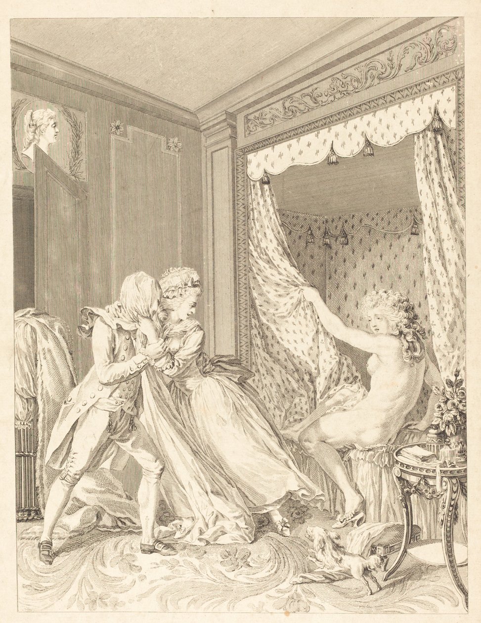 Det indiskreta av Francois Nicolas Barthelemy Dequevauviller after Antoine Borel