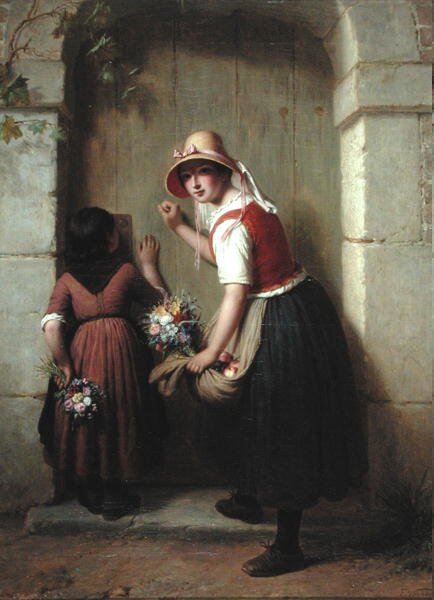 The Flower Sellers (olja på duk) av Francois Verheyden