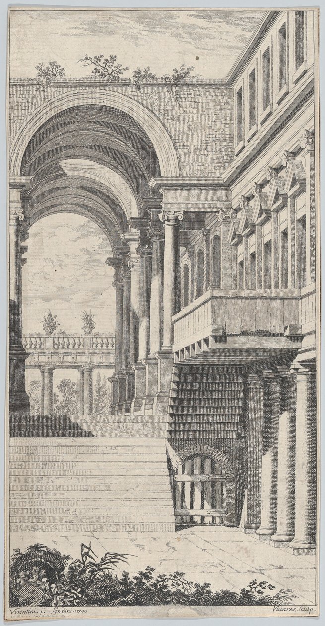 Arkitektonisk vy med en båge, 1740. av Francois Vivares