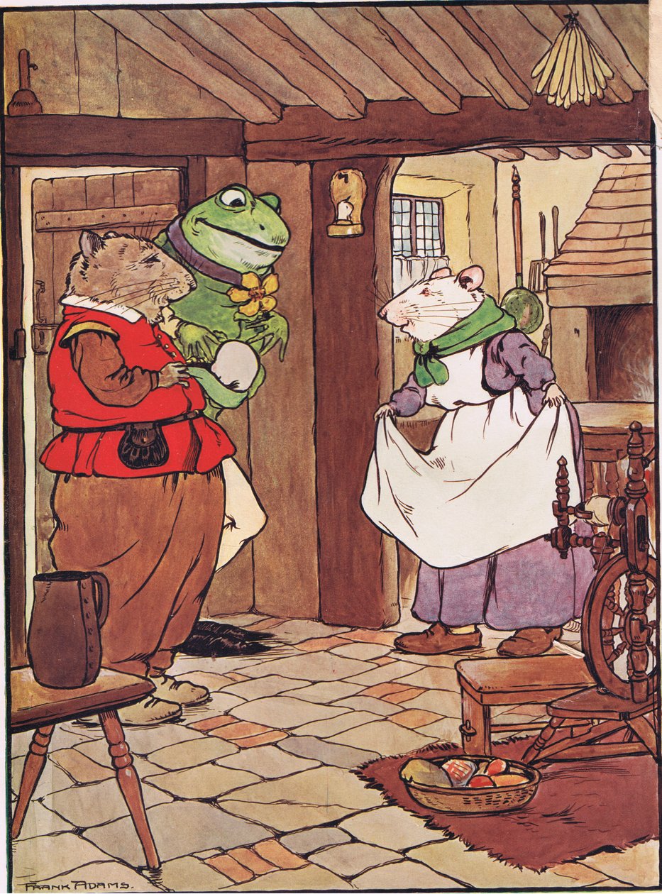 Pray Mistress Mouse are you within, illustration från "The Frog would a Wooing Go", av Charles H. Bennett, 1916 av Frank Adams