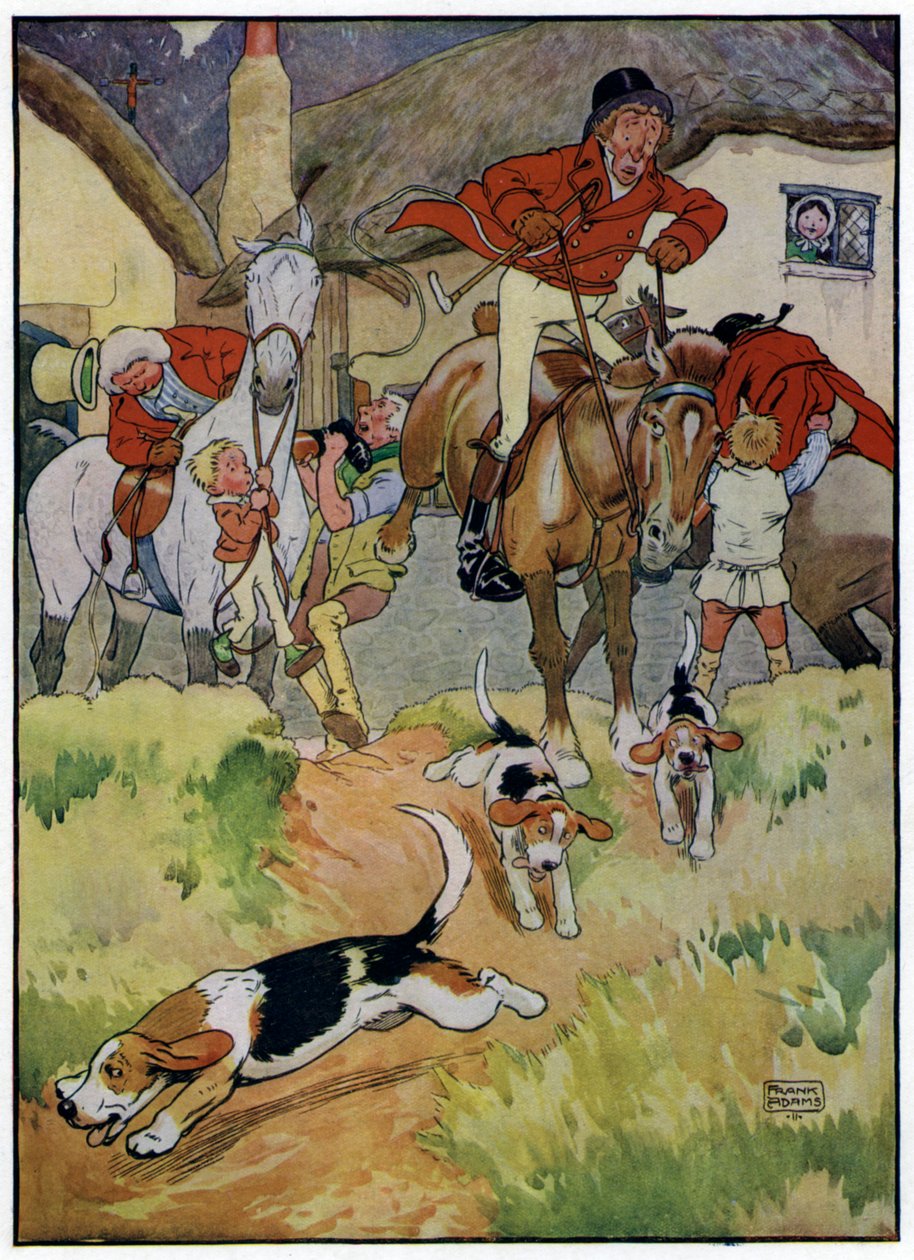 Three Jolly Huntsmen (färglitografi) av Frank Adams