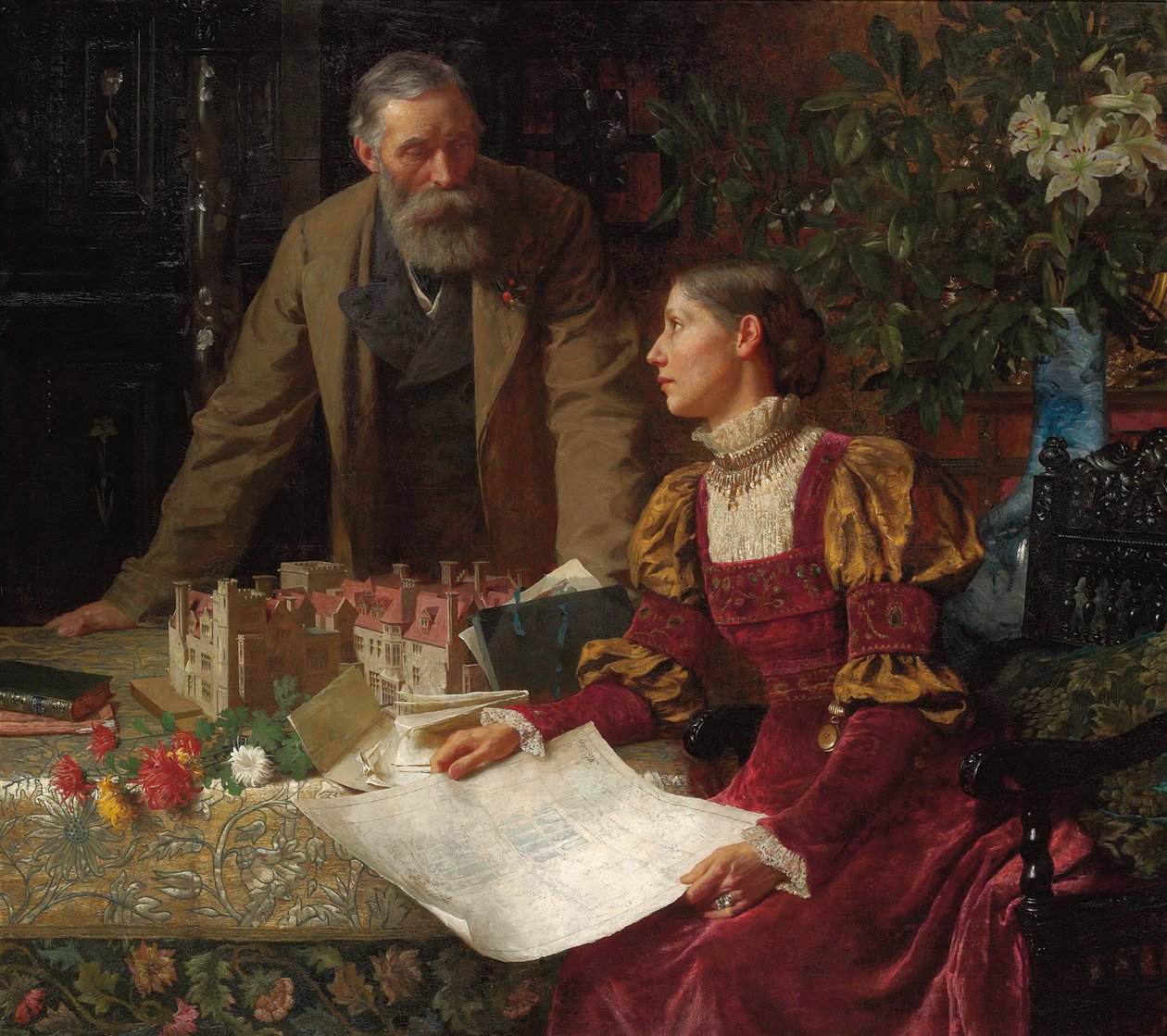 Husbyggarna, 1880 av Frank Dicksee